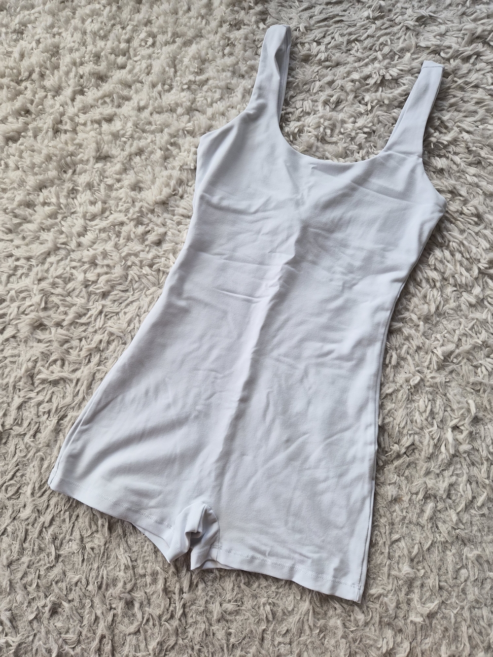 Automet White Square Neck Athletic Romper Bodysuit - XS